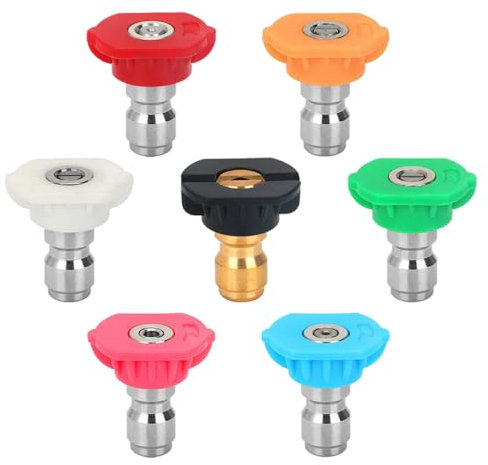 TRKETK 7 boquillas de pulverización para lavadora a presión, puntas de boquilla de presión de liberación rápida, boquilla de lavado a chorro de 1/4 pulgadas, conexión de múltiples grados, puntas de