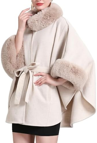 LIUYUYOUGO Poncho Donn Scialle Avvolgente In Pelliccia Sintetica Da Donna Grande Mantello Con Collo In Pelliccia Cintura Poncho Lavorato A Maglia Elegante Caldo Cardigan Lavorato A Maglia Cappotto I