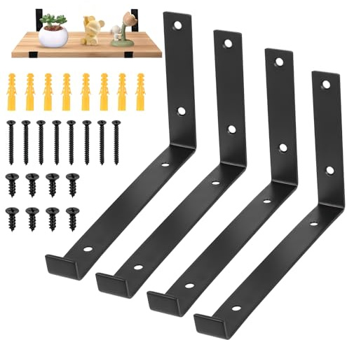 4 staffe per mensole per ponteggi, resistenti, per scaffalature, staffe da parete in metallo rustico industriale nero, con bordi per ponteggi (237 mm/9,33 pollici)