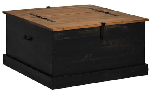 vidaXL HALDEN Solid Pine Storage Chest/Trunk - Black 91x91x47cm - Modern Wood Box for Living Room or Bedroom with Metal Handles
