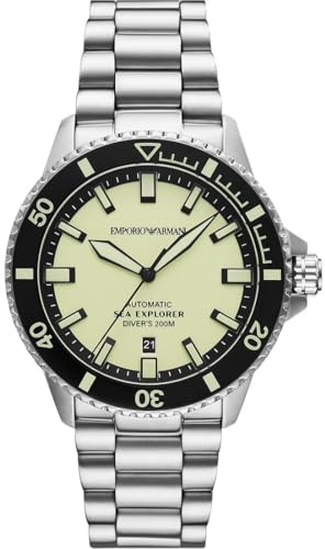 Emporio Armani Watch for Men, Quartz Movement and 42mm Case Size with Stainless Steel, Leather or Silicone Strap Hellgrün und Silberton, 42.5MM