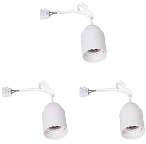 Kopp Renovier-Fassung, vormontiert mit ca. 13 cm sichtbarer Leitung H03VV-F 2x0,75mm², Lüsterklemme und Zugentlastung, E27, max.60W, Farbe weiß, 214602007 (Packung mit 3)