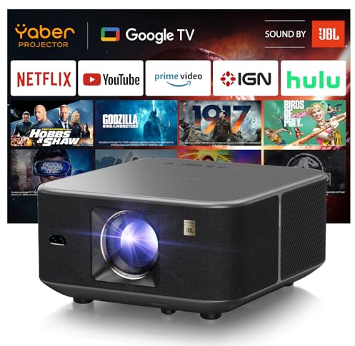 Yaber K3 Smart Beamer 【 Google TV & Sound by JBL】 Tageslicht Beamer mit WiFi 6 & Bluetooth, Handy Projektor für 4k Heimkino & Outdoor, Dolby Audio/Auto-Bildeinstellung, Netflix & 7000+ Apps