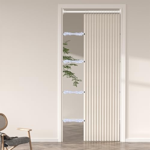 Heavyoff Cortina Magnética Opaca Estilo Acordeón para Puerta de Armario, Cortina Plisada, Plegable, Termica Aislante Frio y Calor para Salón, Beige, 240An x 200Al cm