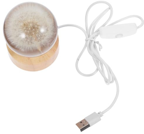 PRETYZOOM 1 Juego Lámpara de Noche de Cristal con Base de Madera Esfera de Grabada Luz y Acogedora para Decoración de Hogar y Especiales