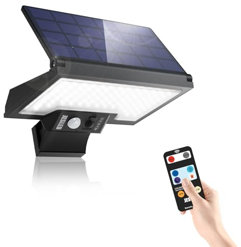JESLED Luce Solare LED Esterno, 108LED Faretto con Sensore di Movimento, 2600mAh Lampada Girevole, 3 Colori 4 Modalità Luci Ricaricabile per Giardino