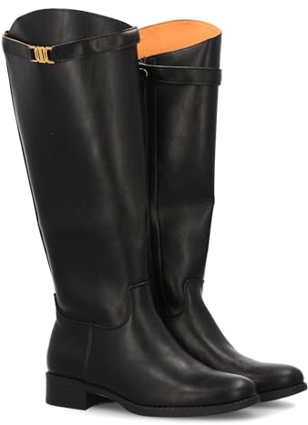 shoes&blues.es 95682 Bota Alta de Diseno Elegante con Hebilla Metalica Decorativa. Cana estilizada y Suela Comoda. Ideal para Otono Invierno. Negro Talla 36