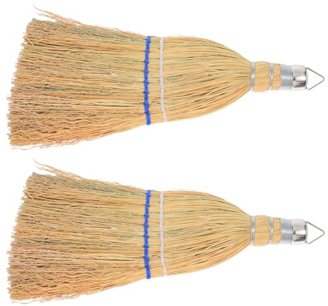 IMIKEYA Scopa da scrivania in paglia naturale scopa portatile piccola 2 pezzi per la pulizia della polvere in ufficio e casa spazzola compatta per tavolo e superfici delicate