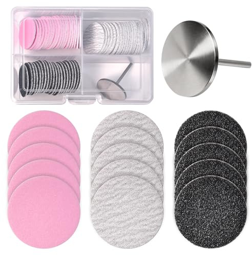 KAZIPOP Sanding Paper Discs with 25mm Metal Nail Drill Bit – 60 Pcs 80/150/240 Grit Pedicure Replacement Discs, 3/32 Shank Electric Foot File Bits for Dead Skin Callus Remover, Manicure Pedicure Tool