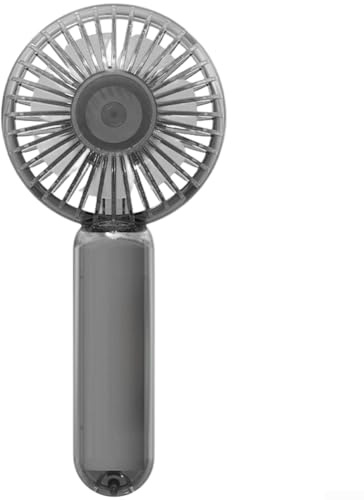 Bärbar USB-handfläkt med LED-ljus och krok, tyst borstlös motor, 3 hastighetsinställningar, transparent design för resor camping kontor, kompakt och lätt (svart)