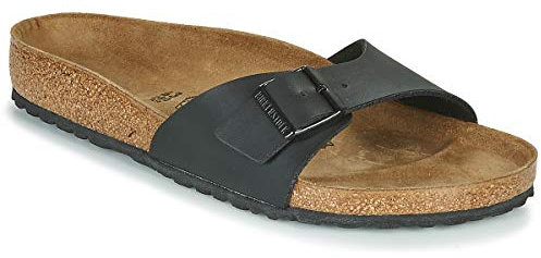 BIRKENSTOCK Classic Madrid Birko-Flor, Damen Pantoletten, Gr.-43 EU,Schwarz (Schwarz Lack)