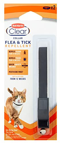 Bob Martin Clear Flea Repellent Collar for Cats and Kittens - Effective Flea and Tick Repellent, Adjustable with Safety Clip and Bell (Assorted Black/Red, 2 Pack)