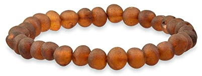 Genuine Amber Unpolished Baroque Bracelet - Natural Amber Jewelry - Baltic Sea Amber Beads Hand-Assembled in Europe - 7.8 Inches - Dark Cognac Raw