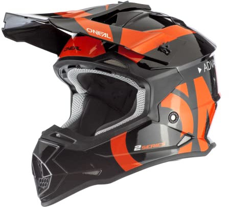O'NEAL | Casque Motocross | MX Enduro | Coque ABS, certifié ECE 22.05, Ouvertures d'aération pour Une Ventilation et Un Refroidissement optimaux | 2SRS Casque Slick | Adulte | Noir/Orange | Taille XS