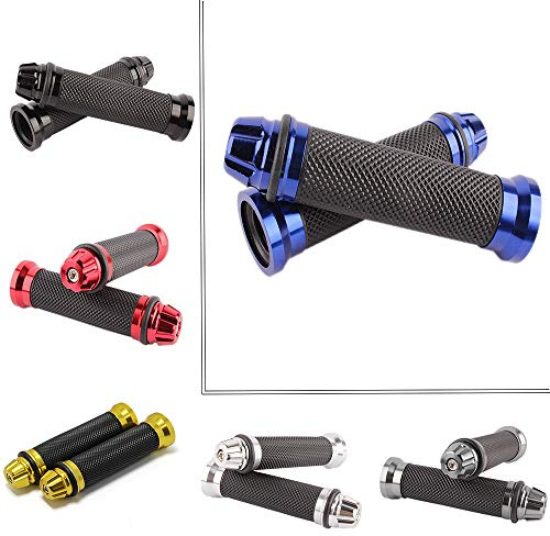 7/8 Motorcycle Hand Grips with Bar End Cap, Racing CNC Aluminum & Soft Rubber Handlebar Universal Compatible with Honda CBR1000RR Suzuki GSXR 600 750(Blue)