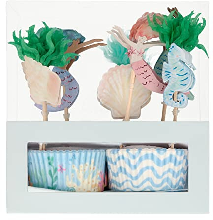 Meri Meri Mermaid Cupcake Kit (Pack of 24) - Includes Toppers & Liners, Disposable