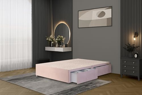 Bed Centre Flexby Divan Bed Base Only with 2 Drawers (Same Side), No Headboard - Available in 3FT, 4FT, 5FT & 6FT (6FT Super King, Plush Pink Fabric)