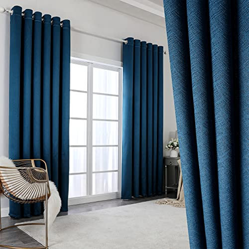 Fully Blackout Curtains Living Room 90 inch Drop 2 Panels- Thermal Insulated Eyelet & Noise Reducing, Thick Long Curtain & Drapes, Lined Curtains, Room Darkening Curtains, Navy Blue 90 x 90 inch