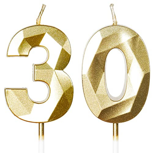 Geburtstagskerzen Zahlen 30, Geburtstag Kerzen, 5cm Gold Kerzen Geburtstag, Tortendeko Geburtstag, Geburtstagskerzen für Geburtstagsdeko, Nummer 30