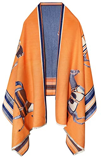 REDHOM Damen-Schal, Schals und Wickeltücher für Abendkleider, weiche, große Decke, Pashmina für Herbst und Winter, in wunderschöner Farbe, H 1 Orange und Blau, 73