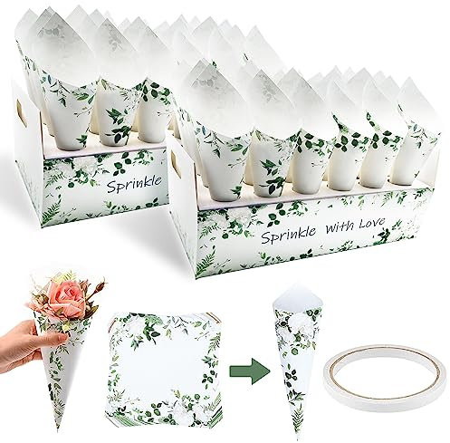 60 Pcs Confetti Cones with Holder Box, Wedding Confetti Cones Holder Party Confetti Cones Petals Bouquet Candy Holder for Wedding Birthday Party