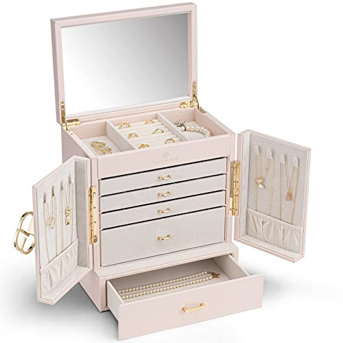 Vlando Portagioie grande, francese, 6 livelli, organizer per gioielli, grande, XXL, con specchio, cassetti, portagioie da donna, portagioie per orecchini, collane, orologi