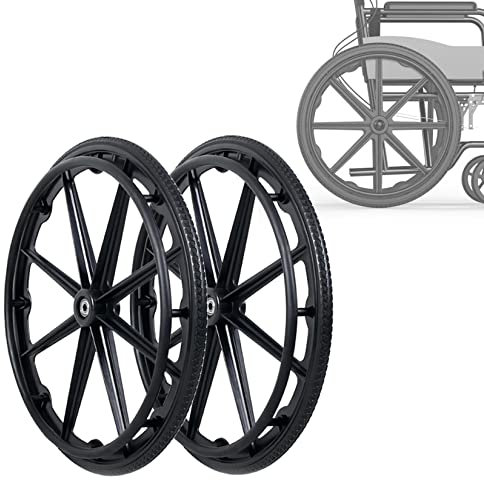 ESOYAWE Rollstuhlräder 24 Zoll Mit Felgen (2 Stück) Einteiliges Formteil Rollstuhlrollen, Räder Für Rollstühle Mit Lager Und Gewindestange, Ersatzrollen Für Behinderte Fahrzeuge, Tragkraft 120kg
