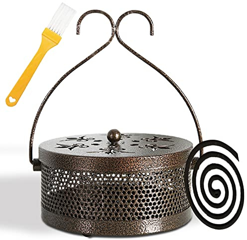 Myggspiral Hållare, metall myggspole hållare, ihålig myggspolebox, bärbar meditativ dekorativ rökelsebrännare med handtag, kan användas i hemmet, köpcentret, badrummet, etc (B-Bronzer)