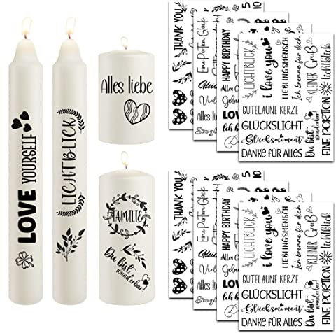 Yezirzax 8PCS Kerzentattoos (150+ Muster) Wassertransferdruck Sticker, Wasserschiebefolie Kerzen | Kerzenfolie | Kerzensticker Dekorieren | DIY Geschenk Kerzendekoration Handwerk (Mix-1)