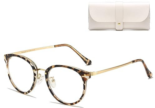 Cleoxyge Lunettes Anti-Lumière Bleue Hommes-Femmes, Monture Métallique Protection UV400 Pour Jeux Lunettes d'ordinateur PC avec Étui et Chiffon de Nettoyage (C001 - Imprimé léopard)