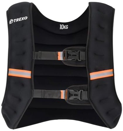 TREXO Giubbotto Zavorrato 10 kg Gilet Tattico per Gym e Palestra in casa Gilet Donna e Uomo con Misura Universale e Cinghie Riflettenti con Pesi Palestra Allenamento Calisthenics Forza Nero WV-10