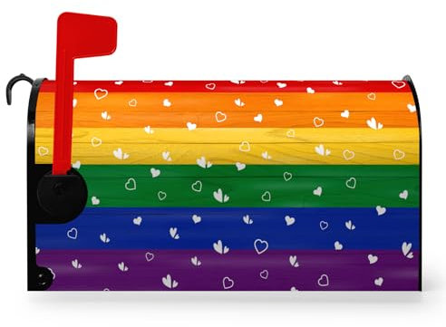 Dacawin Copertura magnetica per cassetta postale di dimensioni standard, arcobaleno, gay pride, cuore, amore, LGBT, asessuale, LGBTQ, impermeabile, decorazione per cassetta postale per giardino,