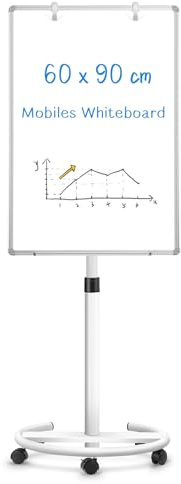 QUEENLINK Mobiles Whiteboard, 60 x 90 cm Magnetisches Whiteboard mit Ständer, höhenverstellbare Flipchart-Tafel, Dry Erase Standing White Board für Büro, Unterricht