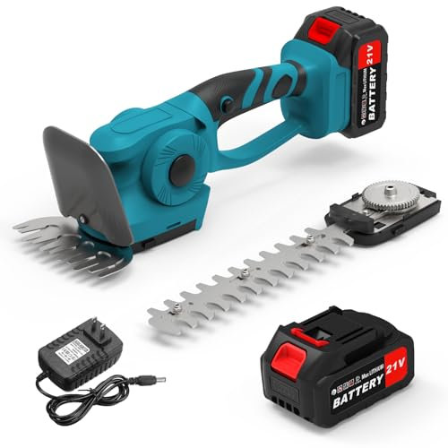Juego de tijeras para arbustos con batería y cargador de 21 V 3 A, batería de podar con batería, cortasetos, cortasetos de mano, tijeras de césped a batería, cortacésped, cortacésped, cuchillo de