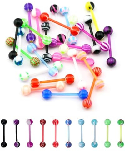 KGDUYC Barbell Piercing Pezón - 30 pcs Piercings Plásticos Lengua Pezón Barras de Silicona y Acero Quirúrgico Goma Neón Brillan en la Led 16mm 14G,para pezón, piercing de lengua, Acrílico