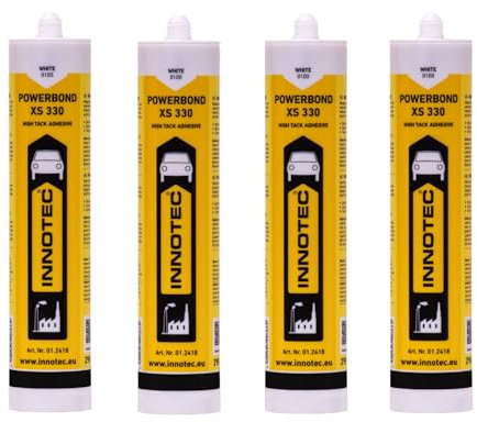 4 Stück Innotec Powerbond Weiß - Premium Montagekleber - Kleben statt Bohren Wasserresistent - Kraftkleber für innen & außen - hohe Anfangshaftung universell einsetzbarer Baukleber - Kleber XS 330