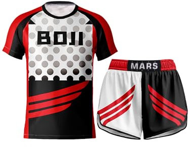 inhzoy Kinder MMA Boxing Kleidung Shorts T-Shirt Kurze Hose Set Jungen Trainingsanzug Für Muay Thai Boxen Kampfsport Fitness Workout Rot 134-140