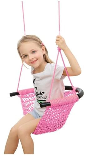 Handgestrickte Kleinkinderschaukel, Schaukelsitz für Kinder mit verstellbaren Seilen, Little Tikes Schaukelset, für draußen, drinnen, Spielplatz, Hinterhof (Pink)