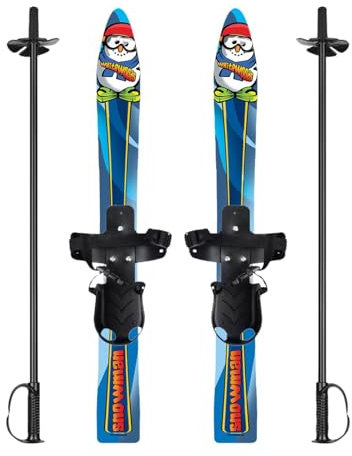 LOVIVER Skiblades Snowblades et bâtons pour Les Enfants de 3 à 8 Ans avec Fixations universelles Planche de Ski pour Enfants Skis Courts pour Enfants, Bonhomme de Neige