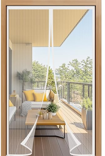 Luyanxy Mosquitera Magnética para Puerta, 145x200cm, Cortina de Malla Blanca con Imanes Potentes, Fácil de Instalar en la Puerta del Balcón Exterior, Disfruta el Verano