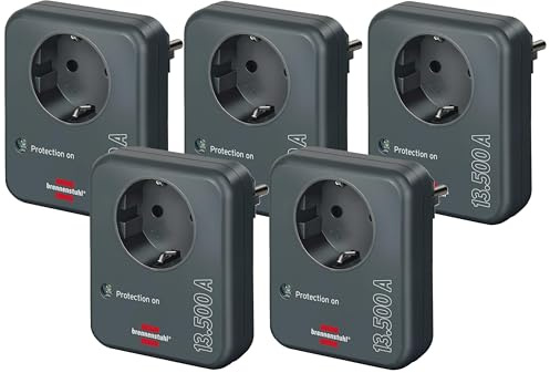 Brennenstuhl Steckdosenadapter mit Überspannungsschutz 13.500 A (Adapter als Blitzschutz für Elektrogeräte) anthrazit (Single, 5 Stück)