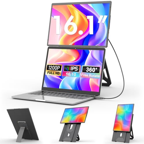domyfan Monitor Portatile 16 FHD 1200P per Laptop, Supporto Magnetico 360°, Schermo Staccabile per PC 13-17.3, Plug&Play Windows/Mac/PC/Xbox