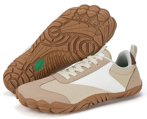 SAGUARO Unisex barfotaskor, lätta, ventilerande, halkfria, barfota, sneakers med bred tålåda, kaki, 44 EU