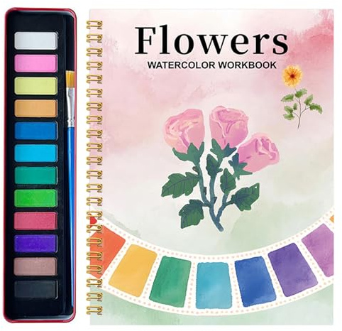 Cuaderno De Ejercicios De Acuarela - Libros De Pintura Al Agua Para Adultos Con 12 Colores,Kit Materiales Dibujo Principiantes Adolescentes Hogar Viaje Escuela Clase Arte | Clases De Arte Escuela Casa