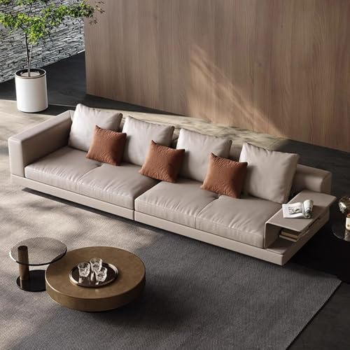 Italiensk lyxig enkel lädersoffa, massiv träram, rymlig och mjuk soffa, modern stor storlek, lämplig för vardagsrum/kontor/villa/lägenhet.