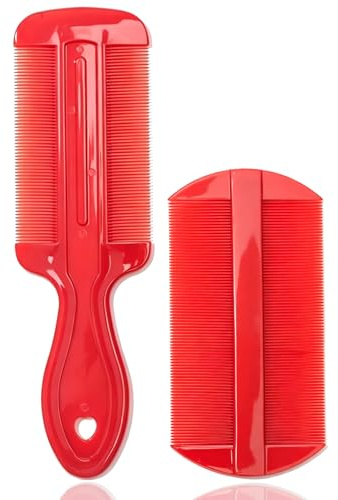 WhaleO 2 Pezzi Pettine Pidocchi e Lendini Pettine per Pidocchi Pettinino per Pidocchi Pettinino per Capelli Pettine Denti Stretti Elimina Pidocchi e Lendini, Resistente e Facile da Pulire, Rosso