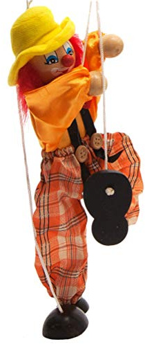 Generic Clown Pull String Docka Trä Marionett Vintage Hantverk Leksak Rolig Färgglada Rörliga Armar Ben 25 Cm med Hängsnöre för Baby Barn Juldekoration Present (orange)