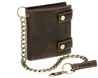 LEAS Biker- & Truckerbörse im Hochformat mit 12 Kartenfächern, hochwertiger Kette & Geschenkbox Vintage-Stil in Echt-Leder, braun