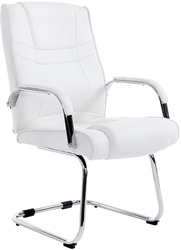 CLP Chaise Cantilever Attila XXL avec Accoudoirs - Fauteuil Oscillant de Bureau en Similicuir - Chaise de Salle à Manger Rembourrée Charge Max 1 Couleur:Blanc