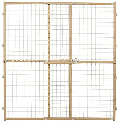 MidWest Homes for Pets Wire Mesh Pet Safety Gate, Dog Gate Expands From 29 - 50 Inches Wide, 44 Inches Tall, Wood, Powder Coated Wire